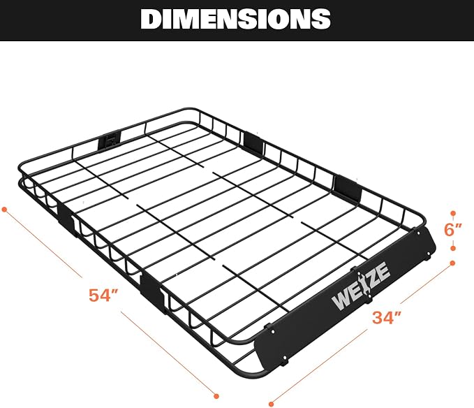WEIZE 54" x 34" Heavy Duty Roof Rack, Rooftop Cargo Carrier Basket - Image 5