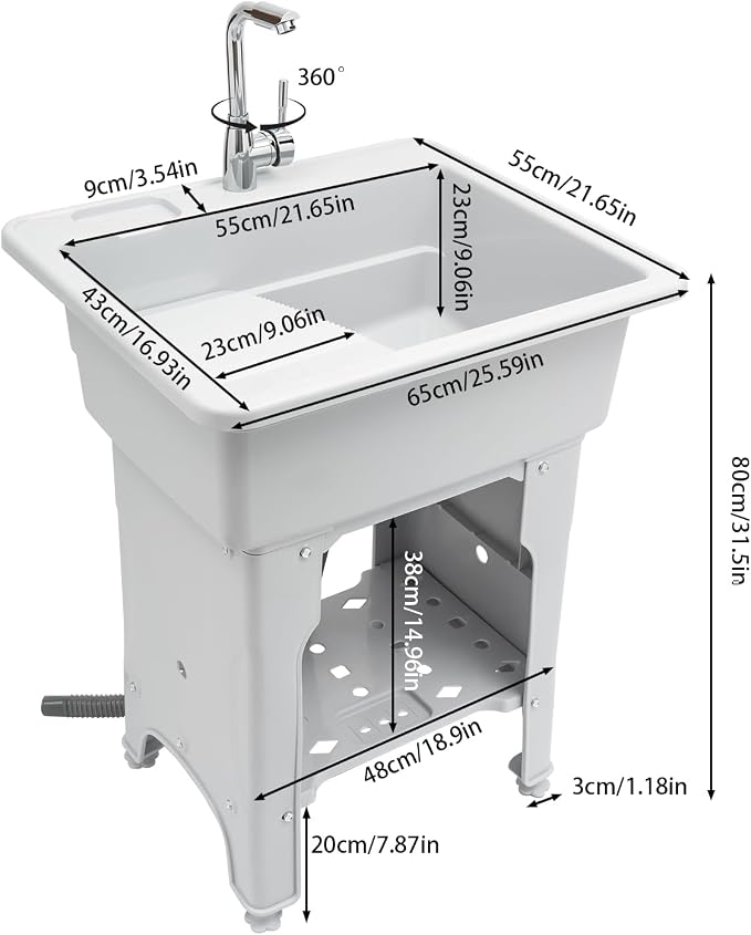 Freestanding Utility Sink Plastic Wash Station - Image 8