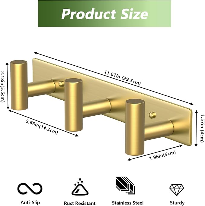 Wall Mounted Coat Rack-3 Hooks, Heavy Duty Stainless Steel Hook Rail - Image 4