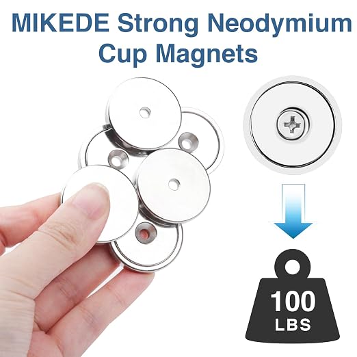 MIKEDE Strong Magnets with Hole, 100LB+ Heavy Duty Neodymium Cup Magnets with - Image 2