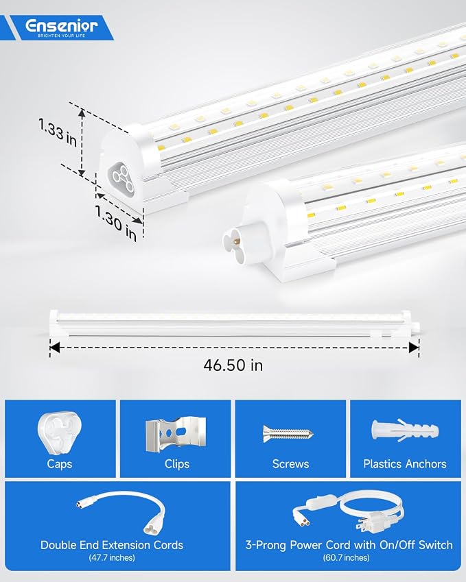 Ensenior 4 Pack 4 FT Led Shop Lights, 6000K Clear White, 5000LM Super Bright - Image 5