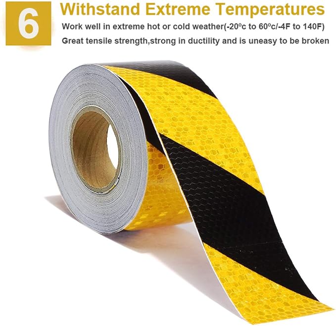 Waterproof Reflective Safety Tape Roll 2"X150' Yellow Black Striped Floor - Image 6
