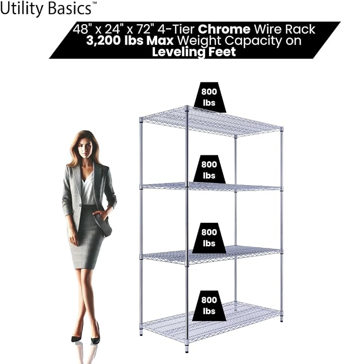 48"x24"x72" Chrome Premium Metal Steel Wire Shelving 4-Tier NSF 3200 LBS MAX - Image 3
