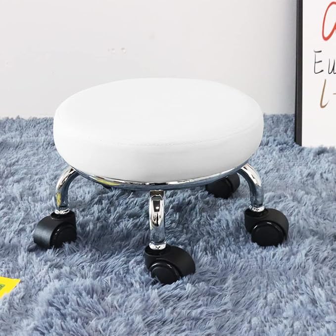 Modern Roller Seat PU Leather Low Round Rolling Stool 360 Swivel Small Stool - Image 2