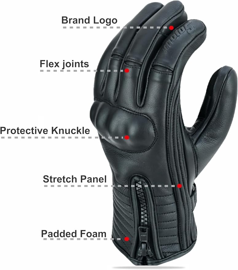 Full Finger Leather Motorcycle Gloves - Image 7