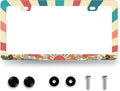 Retro Sun Boho Floral License Plate Frame Colorful Hippie Flowers License Plate by MUAWUOIK