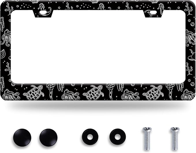 Turtles License Plate Frame Black and White Sea Turtle License Plate Stainless by GORSNKYE