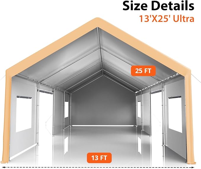 13x25 FT Heavy Duty Carport, Oversized Portable Garage - Image 2