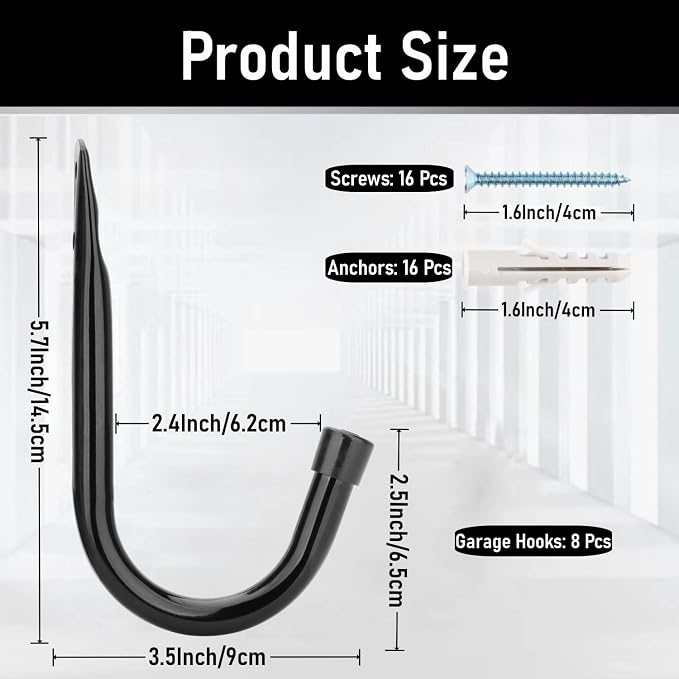 Heavy Duty Garage Storage Hooks, 3.4Inch J Utility Garage Wall Hooks - Image 2