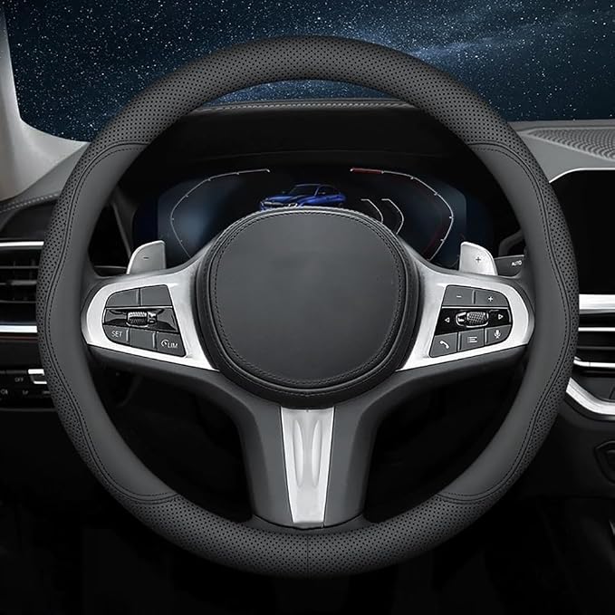 New Nappa Leather car Steering Wheel Cover, Universal 15 inch Black - Image 3