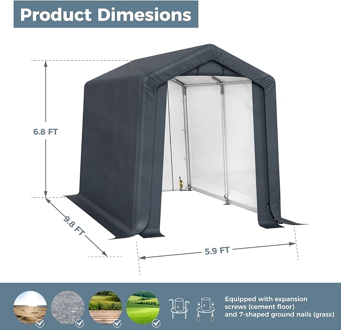 GREEN PARTY Storage Shelter Shed, 6x10 ft Portable Shed Outdoor Carport - Image 6