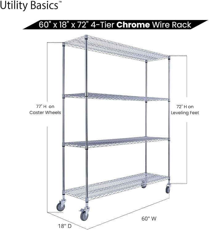 60"x18"x72" Chrome Premium Metal Steel Wire Shelving 4-Tier NSF 3200 LBS MAX - Image 7