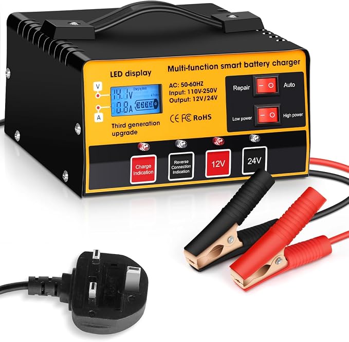 Outerman Car Battery Charger, 12V-12A/24V-8.5AMH Smart Automatic Battery Charger by Outerman