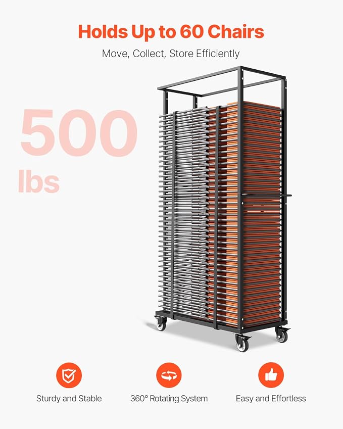 VEVOR Folding Chair Rack, 500 LBS Capacity, Heavy-Duty Chair Cart - Image 2