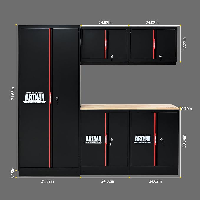 Garage Storage Cabinets System, 6-Pcs Workshop Cabinet Set in Black and Red - Image 2