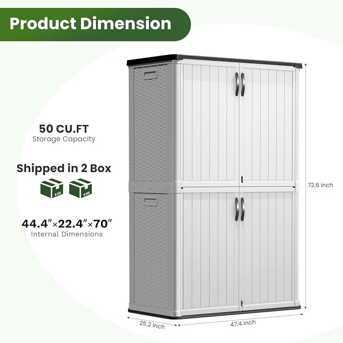 Greesum Outdoor Storage Cabinet Without Shelves, 45 cu.ft Outdoor Waterproof - Image 5