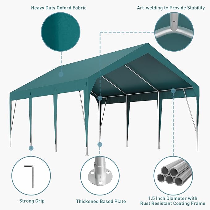 13x20ft Heavy Duty Carport Outdoor Car Canopy UV Resistant Waterproof Party - Image 3