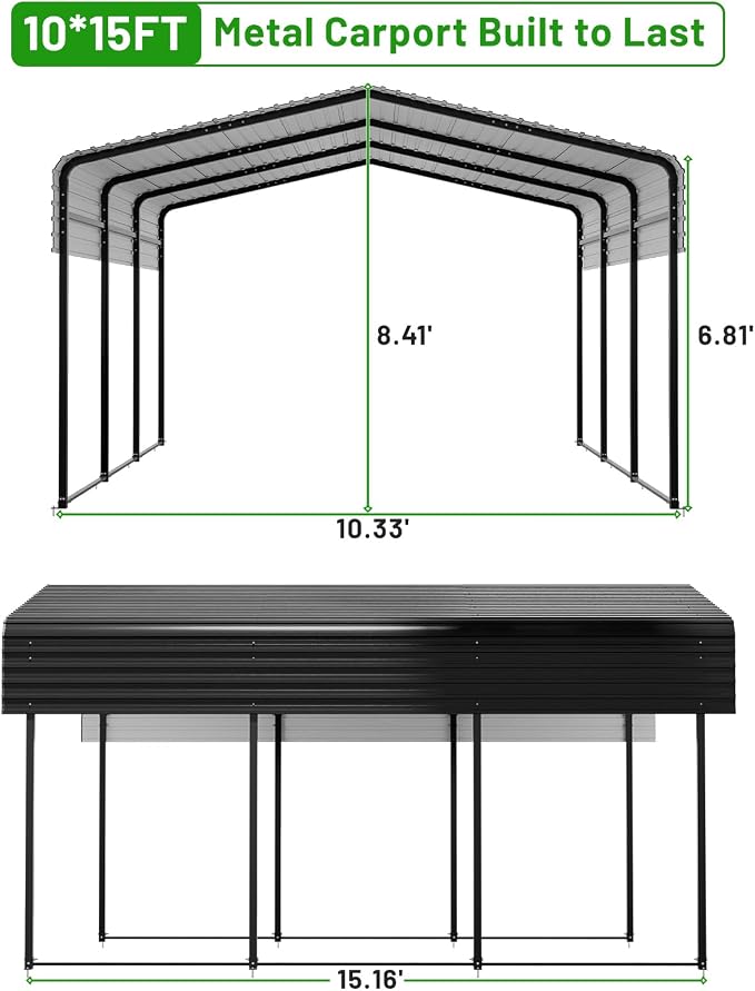 10 x 15 FT Metal Carport with Heavy Duty Galvanized Steel Roof & Durable Frame - Image 2