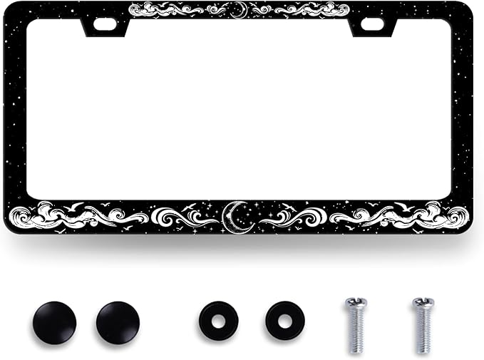 Moon License Plate Frame Clouds Stars Starry Sky License Plate Stainless Steel by MUAWUOIK