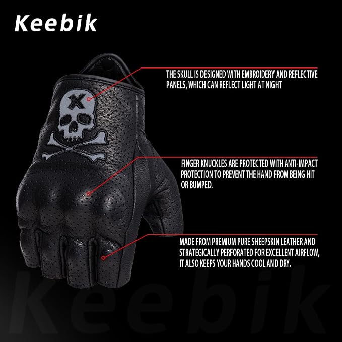 Goatskin Leather Motorcycle Motorbike Powersports Racing Gloves Reflective - Image 2