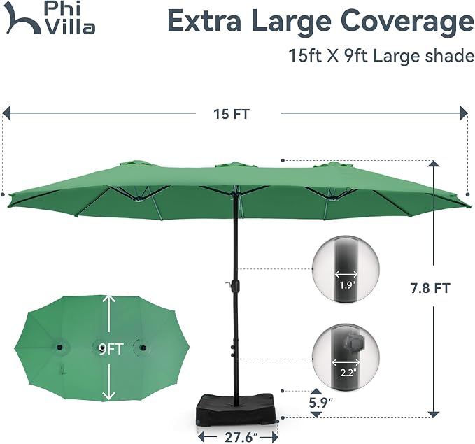 PHI VILLA 15ft Large Patio Umbrellas - Image 7
