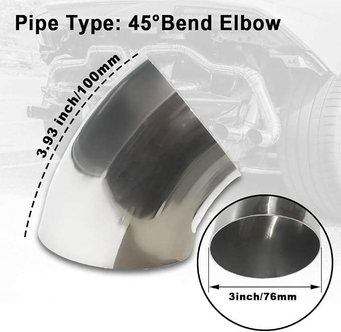 OD 3 Inch 45 Degree exhaust elbow Pipe SS304 Stainless Steel Bend Suitable - Image 3