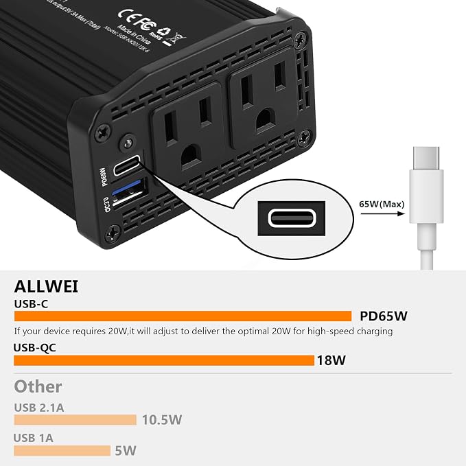 ALLWEI 300W Car Power Inverter DC 12V to 110V AC - Image 3