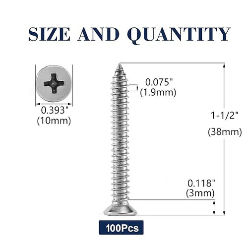 #12 x 1-1/2" Wood Screw 100Pcs 18-8 Stainless Steel Screws Flat Head Phillips - Image 2