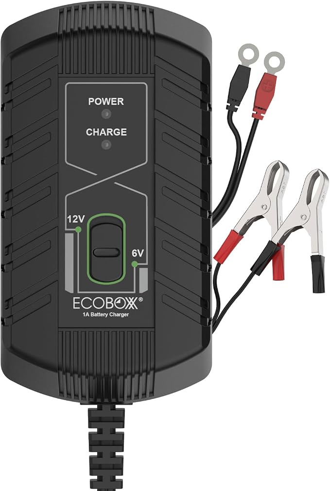 Infinity 1A Battery Charger, 6V / 12V, 3 Stage Charging, Battery Maintainer by ECOBOXX