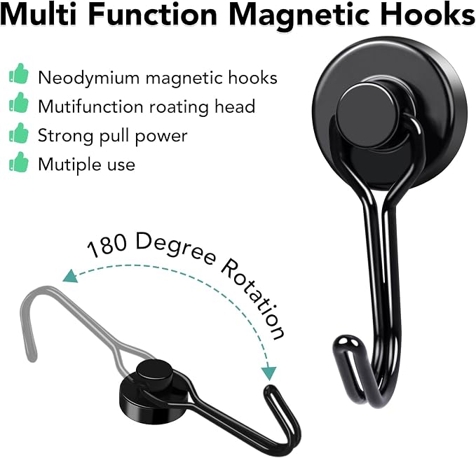 MIKEDE Magnetic Hooks, 40Lbs Heavy Duty Neodymium Magnet Hooks Black Magnetic - Image 2