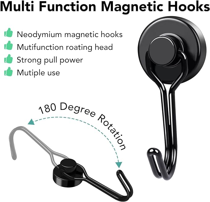 MIKEDE 12 Pack Magnetic Hooks, 40Lbs Heavy Duty Neodymium Magnet Hooks Black - Image 2