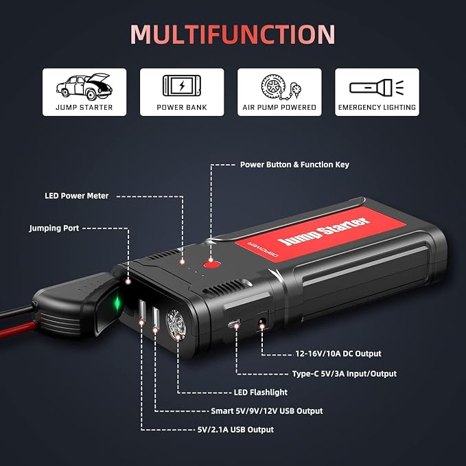 DBPOWER Jump Starter 2750A Peak 76.96Wh Portable Car Jump Starter 12V Auto - Image 5