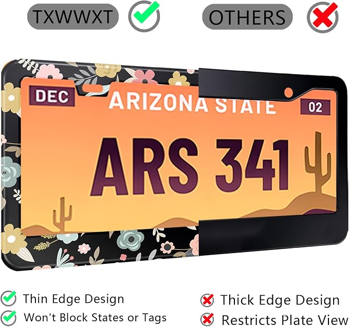 Black Cute Cartoon Floral License Plate Frame Colorful Flowers Stainless Steel - Image 5
