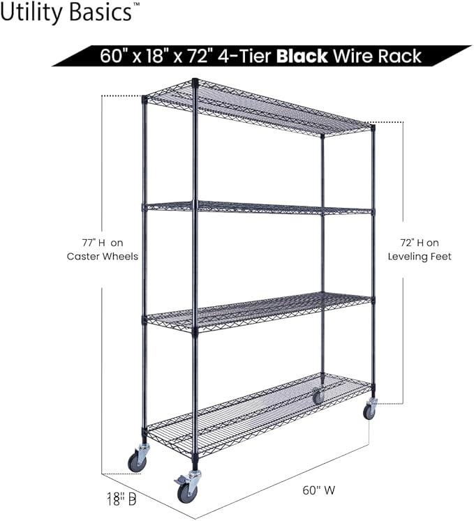 60"x18"x72" Black Premium Metal Steel Wire Shelving 4-Tier NSF 3200 LBS MAX - Image 7
