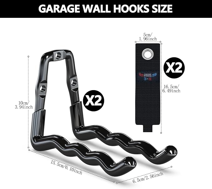 3-H Heavy Duty Garage Hooks 4 Pack, One-Piece Construction Garage Wall Hooks - Image 2