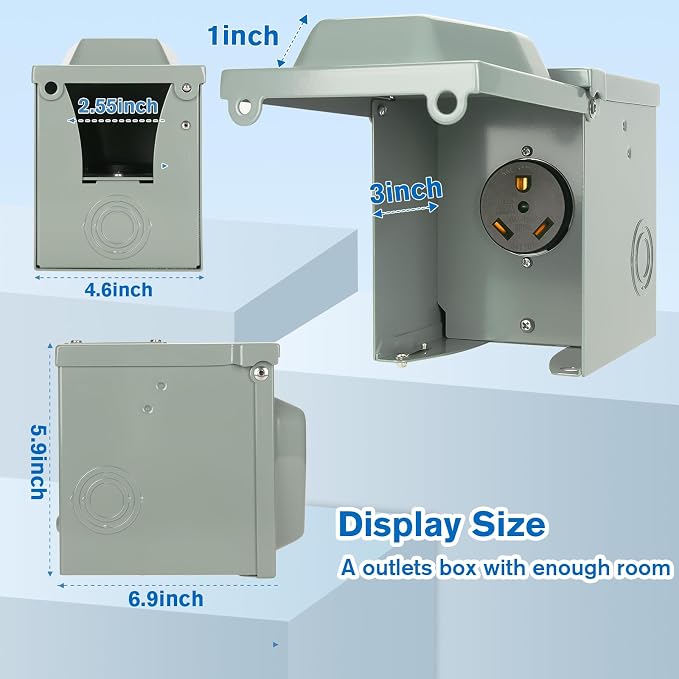 30 Amp RV Power Outlet Box, 125 Volt NEMA TT-30R Receptacle, Lockable Enclosed - Image 5