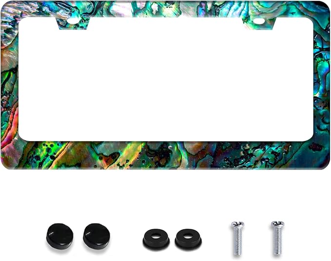 Personalized License Plate Frame Faux Abalone Stainless Steel Accessory Faux by Invincibleframe
