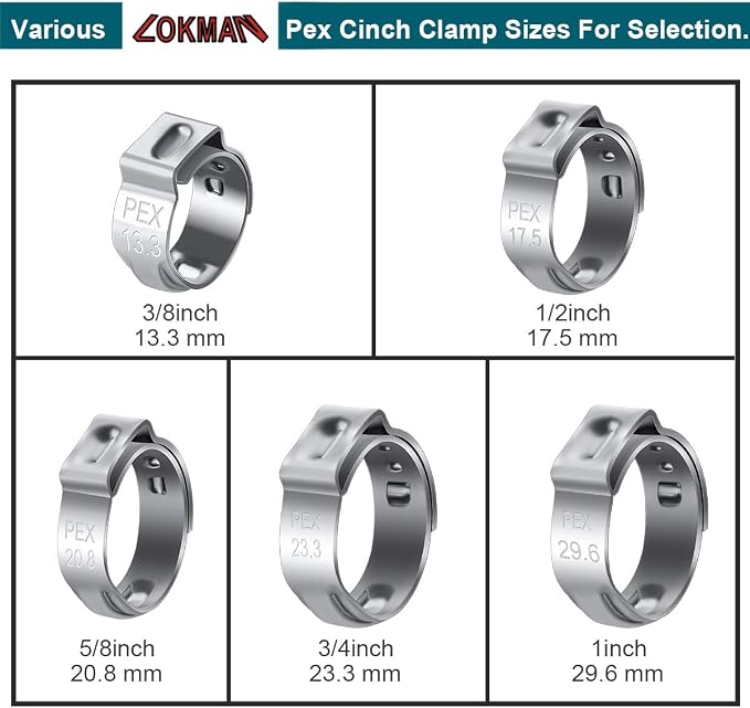 LOKMAN 50 Pack 5/8 Inch PEX Cinch Clamps, Stainless Steel Cinch Crimp Rings - Image 7