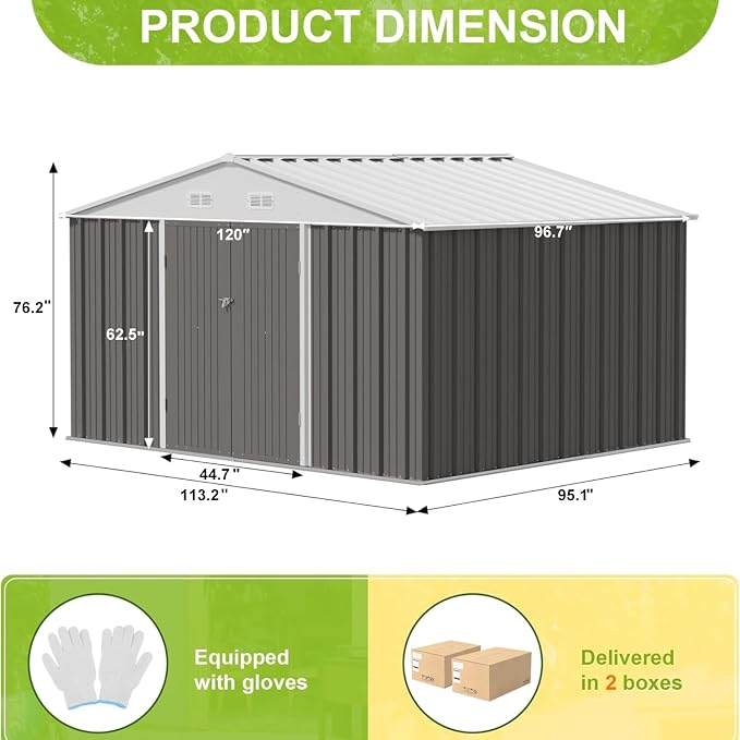 JUMMICO 8 x 10 FT Outdoor Storage Shed, Large Metal Garden Shed & Tool Sheds - Image 6