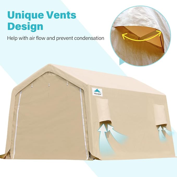 ADVANCE OUTDOOR 10X15 ft Garage Shelter Steel Metal Peak Roof Portable Storage - Image 2