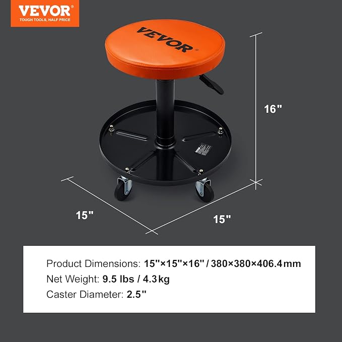 VEVOR Mechanic Stool, 250 LBS Rolling Pneumatic Creeper Garage/Shop Seat - Image 7