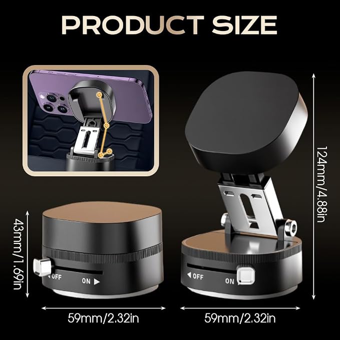 360° Adjustable Vacuum Magnetic Phone Holder, Upgraded Strong Suction Portable - Image 3