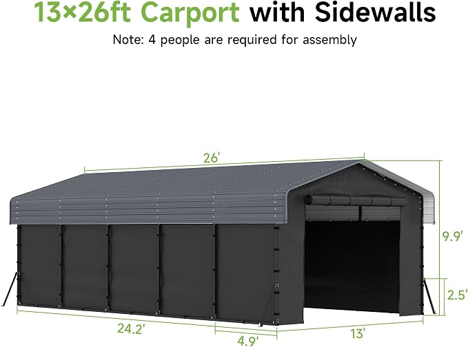 Real Relax 13' x 26' Heavy Duty Metal Carport, Outdoor Garage Car Shelter Shade - Image 5