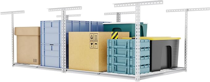 The Atlas 4 x 8 ft Adjustable Height Overhead Garage Storage Rack 900 lbs Heavy by Shuntong