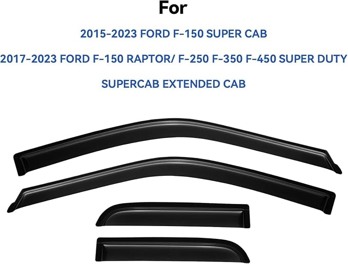 Window Visors Rain Guards for 2015-2024 Ford F150 SuperCab, Out-Channel Window - Image 3