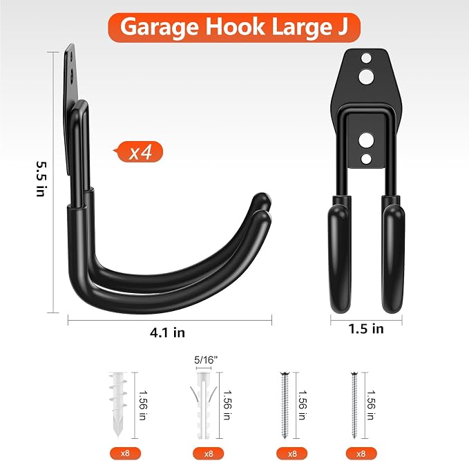 4 Pack 5.5x4.1 Inch Utility Steel Wall Mount Heavy Duty Garage Hooks - Image 2