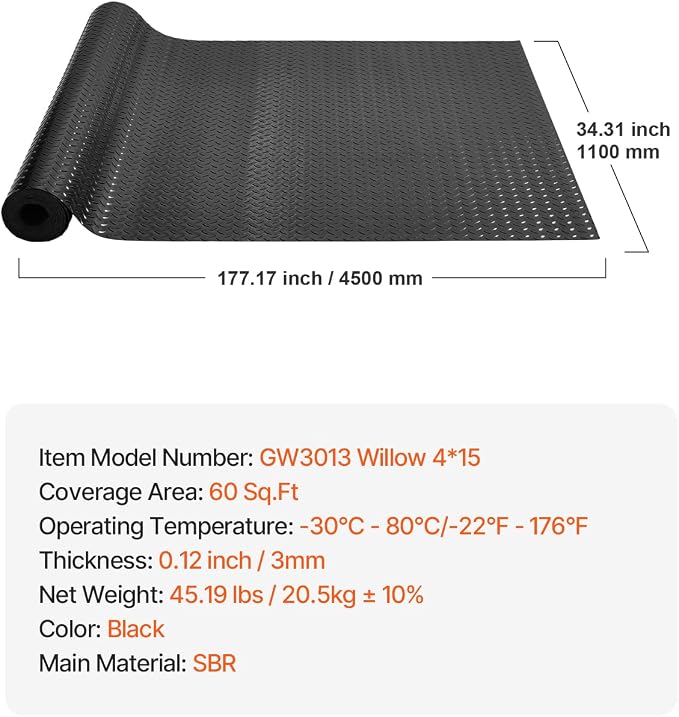VEVOR Diamond-Plate Flooring Roll, SBR Rubber Mat, Gym & Garage Industry - Image 7