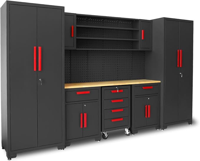 Torin Garage Storage Cabinets System, 8-Pcs Workshop Cabinet Set in Black by Torin