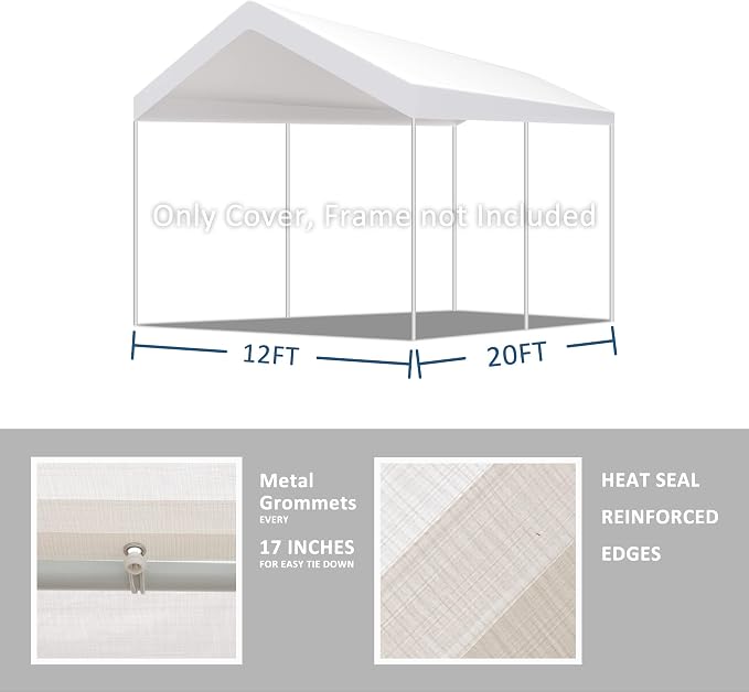 12'x20' Carport Replacement Canopy Cover - Image 3