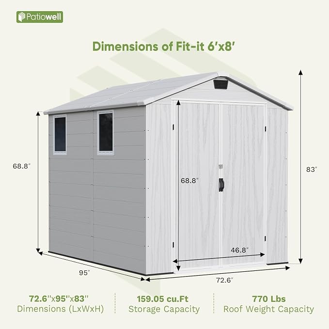 Patiowell 6x8 FT Outdoor Storage Shed - Image 3